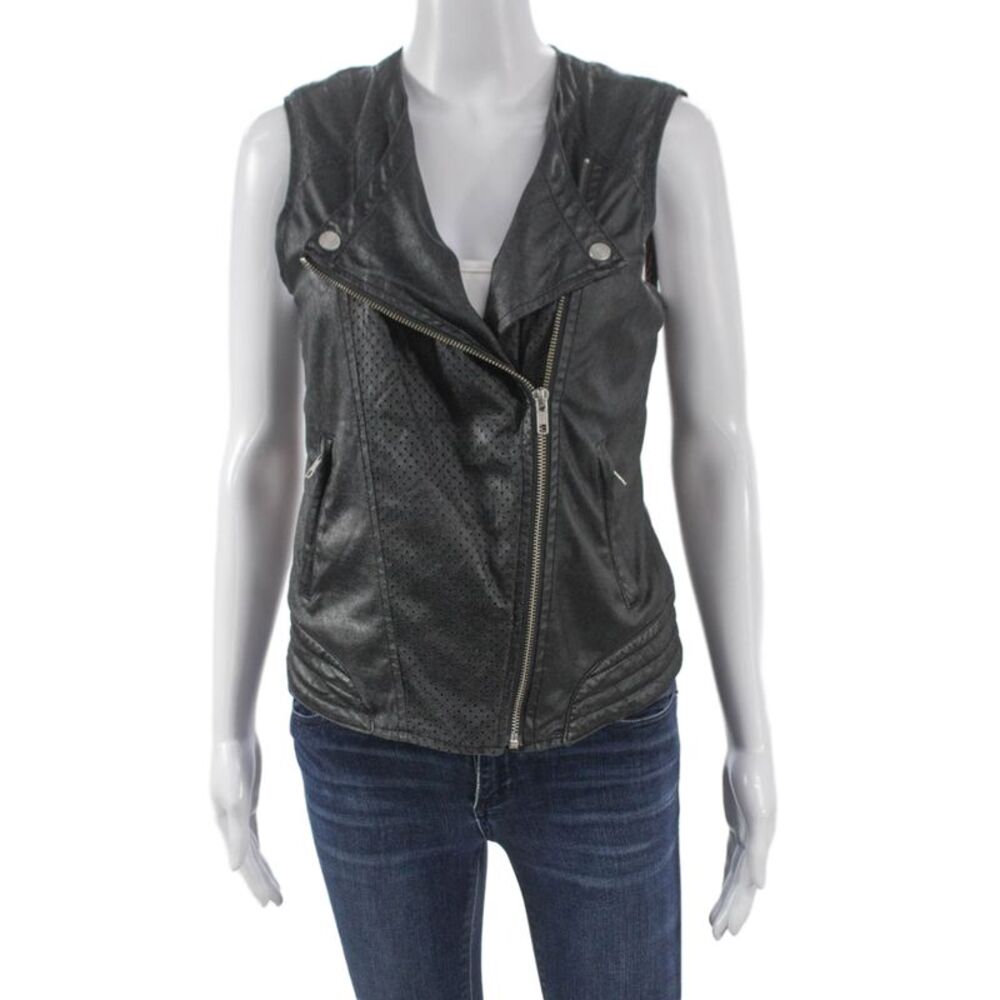 Sanctuary Womens Biker Vest Black Polyurethane Zip Sleeveless Size M